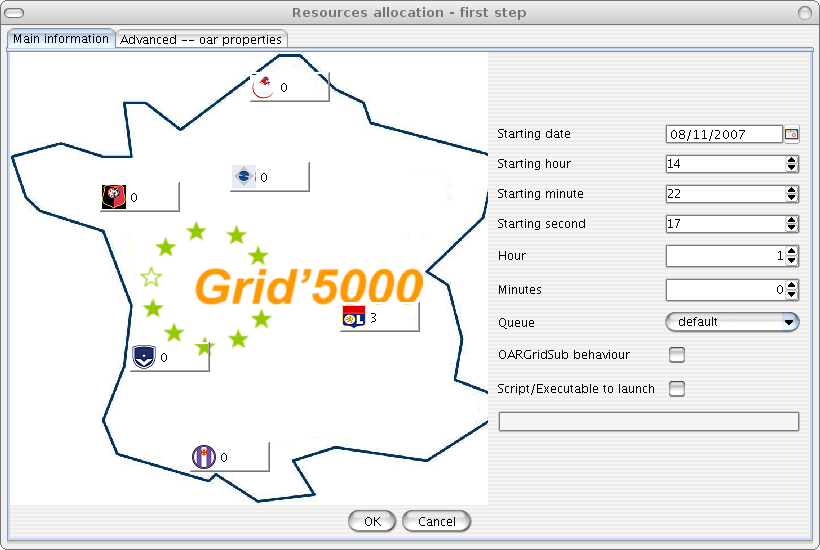 Resources allocation frame – Main panel