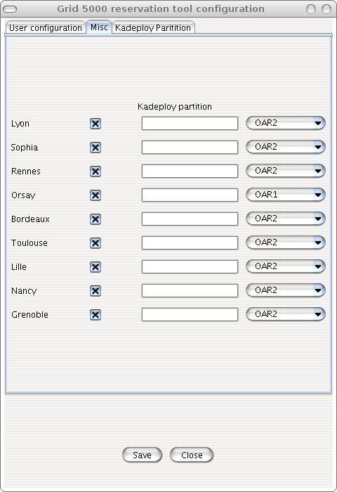 Configuration window: Second tab