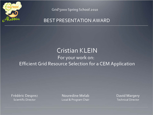 Best presentation award to Christian Klein